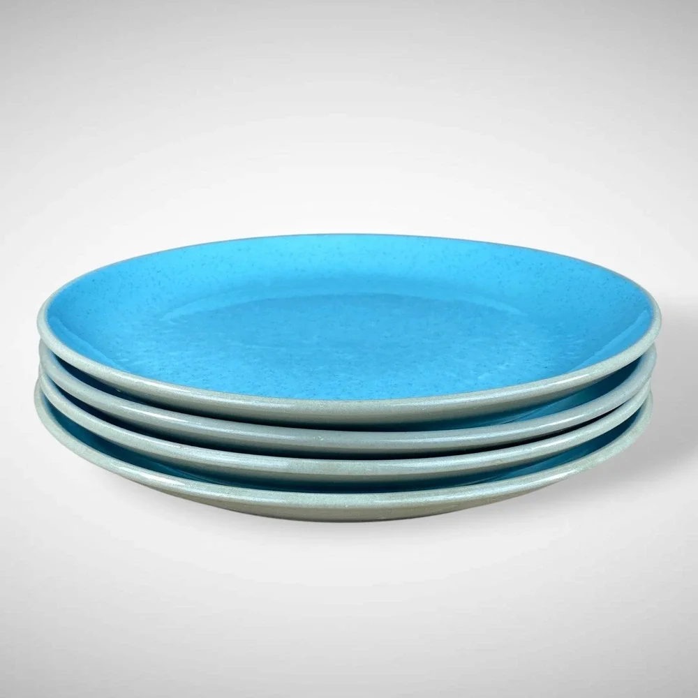 Harkerware Blue‎ Mist Dinner Plates Set 4 Speckled MCM Robin Egg Blue 1950s MCM